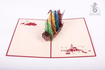 Colorful Wood Ship Pop Up Card