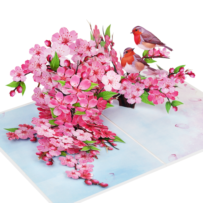 Cherry Blossom Branch with Robins Pop-Up Card - Image 1