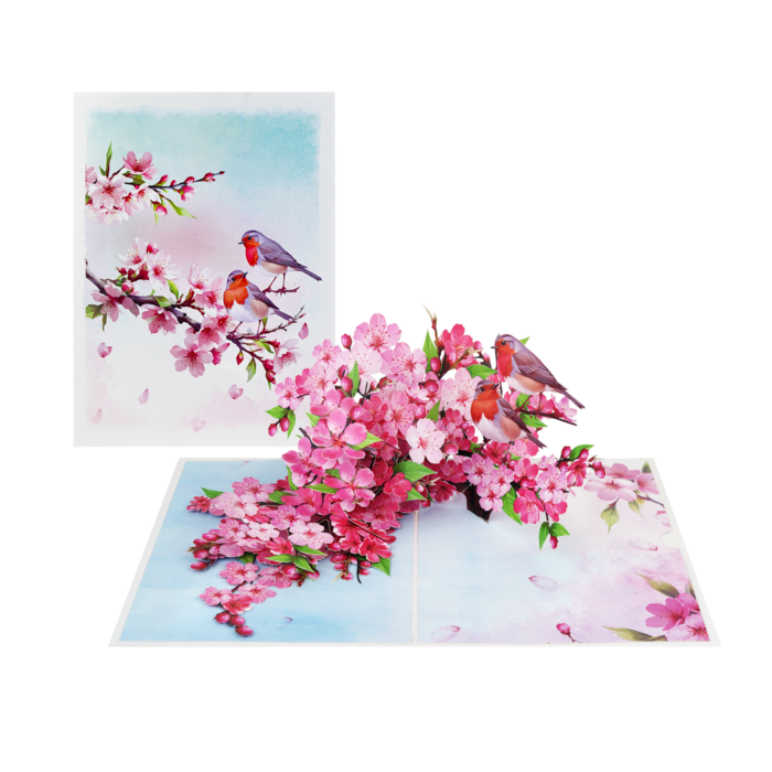 Cherry Blossom Branch with Robins Pop-Up Card - Image 2