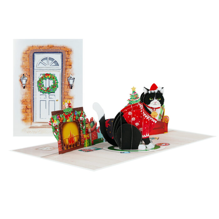 Xmas Tuxedo Cat Pop-Up Card - Image 2