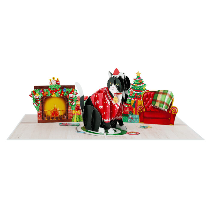 Xmas Tuxedo Cat Pop-Up Card - Image 4