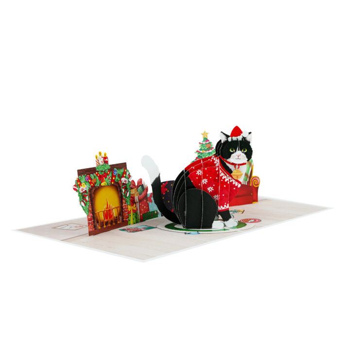 Xmas Tuxedo Cat Pop-Up Card - Image 7