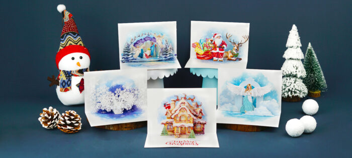 Merry Christmas Pop-up Card (blue set) - Image 1