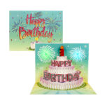 3D layered birthday cake card with Happy Birthday music and red candle