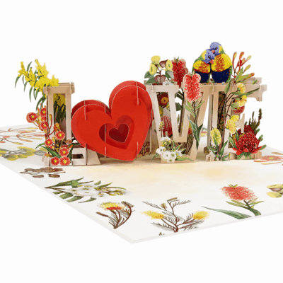 3D Love pop-up card with red heart and floral design for romantic occasions
