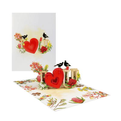 I Love You Pop Up Card – Romantic 3D Heart with Birds & Flowers