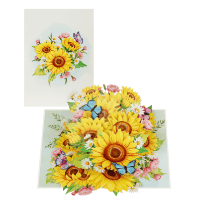 3D sunflower bouquet pop-up card with butterflies and daisies