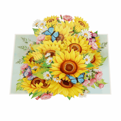 Handmade floral greeting card featuring bright yellow sunflowers