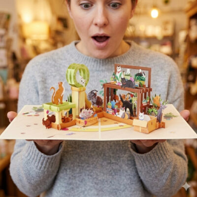 customers interacting with pop up cards for gift shops