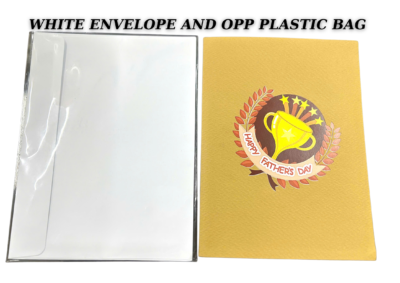 White envelope and opp plastic bag for protecting greeting card