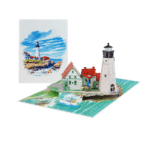 Custom Landmark Pop Up Card Oregon Coast Lighthouse design by Kiricard, a pop up card manufacturer specializing in custom pop up cards and wholesale pop up cards for tourism branding.