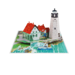3D Custom Landmark Pop Up Card inspired by the historic lighthouses of the Oregon Coast, featuring a coastal village and ocean scener