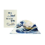3D The Great Wave of Kanagawa Pop Up Card showcasing an intricate paper sculpture of Hokusai's iconic masterpiece with dramatic ocean waves.
