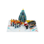 3D Christmas Choir Pop Up Card showcasing Santa Claus, a Christmas choir, musical performance, and a beautifully decorated Christmas tree.