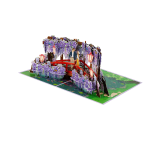 Wisteria garden pop up greeting card featuring a couple beneath hanging purple flowers and decorative red lanterns.